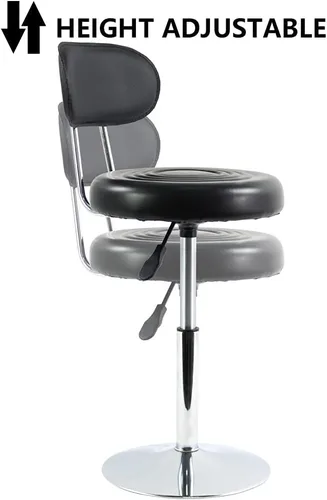 Miniatura 5 de FURWOO Silla giratoria de piel sintética negra Mini taburete de peluquería con respaldo para manicura, tatuaje y uso de oficina