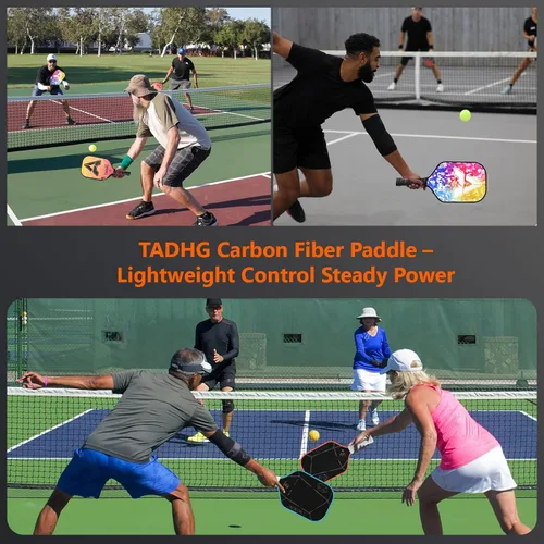 Miniatura 6 de TADHG Juego de 2 paletas de pickleball ligeras de 8.4 onzas con núcleo de panal de abeja, superficie apta para giros, 4 bolas