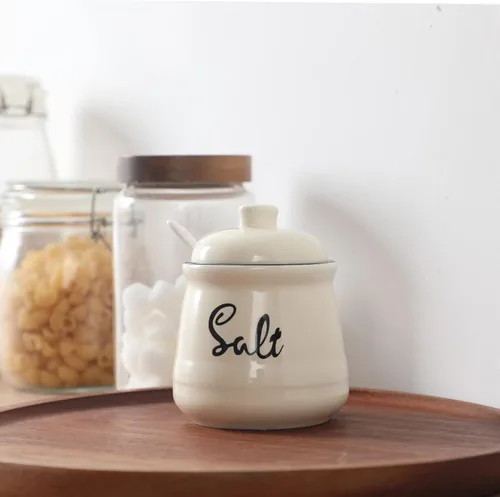 Miniatura 8 de Farmhouse - Sal de porcelana con tapa y cuchara, 12 onzas, fácil de limpiar (beige)