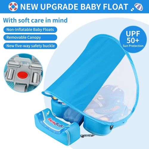 Miniatura 2 de Swimbobo - Flotadores para piscina con toldo no inflable, material de tela suave y agradable a la piel, flotador de natación infantil para niños