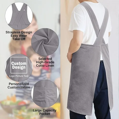 Miniatura 4 de Delantales personalizados para niños para cocinar, delantales personalizados para hombres, delantal de algodón y lino, regalo para mujeres