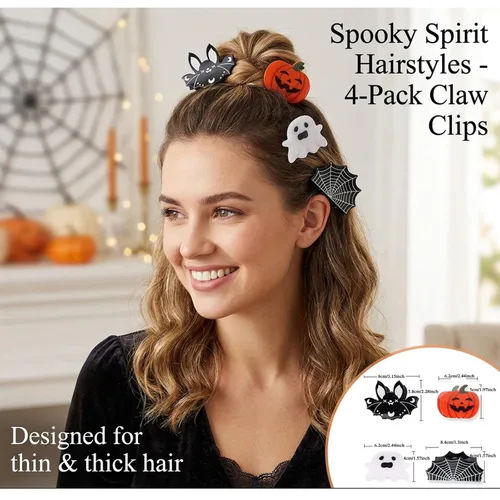 Miniatura 2 de Pinzas para el cabello de Halloween para mujeres y niñas, lindos murciélagos de telaraña, pinzas para el cabello, agarre fuerte, antideslizante