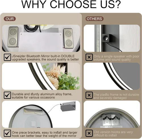 Miniatura 2 de Espejo de baño LED redondo Bluetooth dual de 20 pulgadas con antivaho Black Frame Circle Vanity Mirror with Lights, 3000K/4500K/6000K, Adjustable