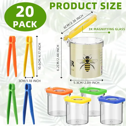 Miniatura 2 de Halloscume Paquete de 20 unidades de visor de insectos para niños con pinzas, explorador, juego de contenedores para atrapar insectos para insectos