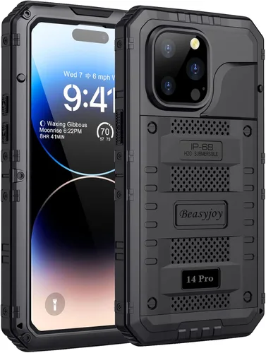 Miniatura 26 de Beasyjoy Funda impermeable para iPhone 14 Pro Max, funda de metal resistente con protector de pantalla integrado, protección de cuerpo completo