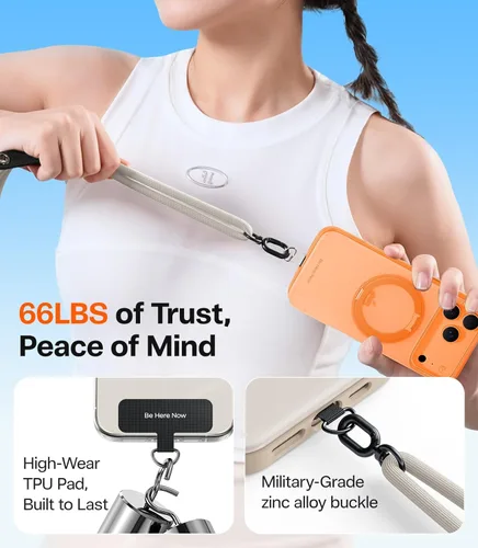 Miniatura 4 de TORRAS Cordón para teléfono con trabillas para colgar, correa ajustable antirrobo cruzada para teléfono para iPhone 17 Pro Max, agradable al tacto