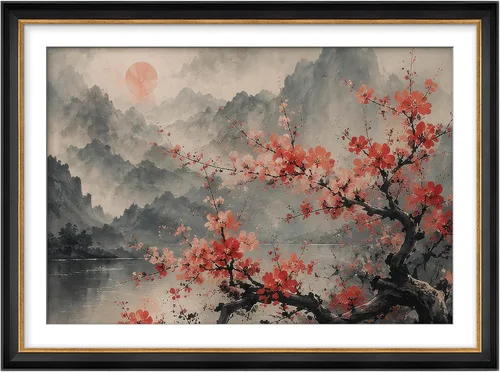 Miniatura 251 de MUDECOR Lienzo enmarcado prémium para pared, pinos nevados en bosque de invierno, ilustraciones modernas, arte contemporáneo, escénico, divertido