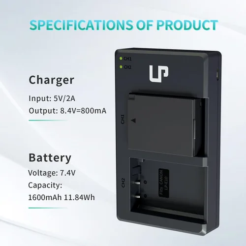 Miniatura 6 de LP Paquete de cargador de batería LP-E10, batería de 1600 mAh y cargador de doble ranura, compatible con Canon EOS Rebel T7, T6, T5, T3, T100