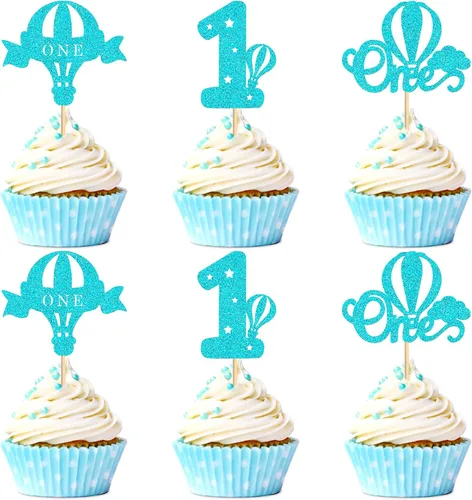 Miniatura 13 de Ercadio Paquete de 24 globos aerostáticos para cupcakes, globos con purpurina rosa, un globo para magdalenas, 1ª selección de cupcakes para globos