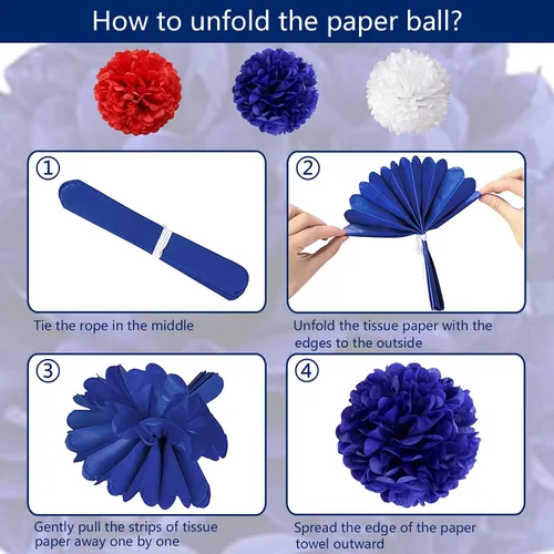 Miniatura 5 de Decoraciones de fiesta patriótica del 4 de julio, 6 abanicos de papel, 6 bolas de flores, 1 bandera de cola de golondrina de Estados Unidos, 1