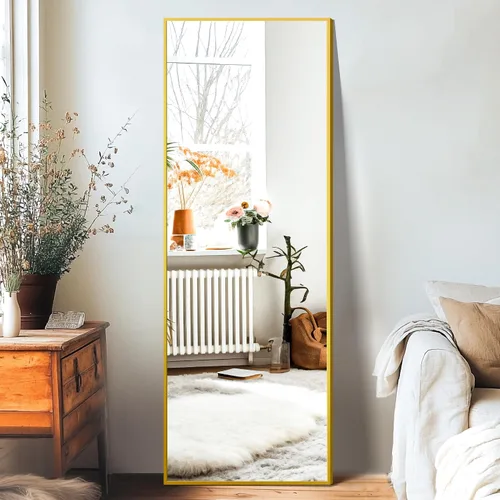 Miniatura 4 de TRAHOME Espejo de pie de longitud completa, espejo de piso grande de 15 x 56 pulgadas con marco de aluminio para puerta, dormitorio, baño, sala