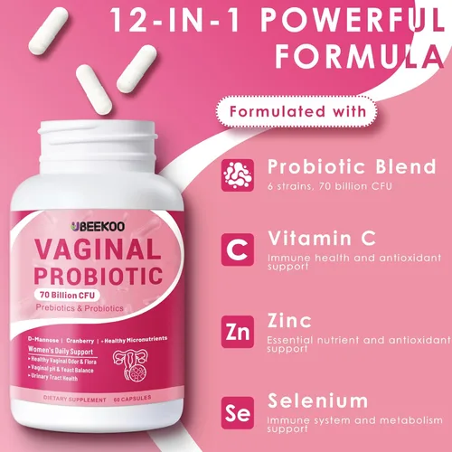 Miniatura 5 de Probióticos vaginales para mujeres, 70 mil millones de UFC para la salud vaginal, equilibrio de pH, tracto urinario, digestivo con prebióticos
