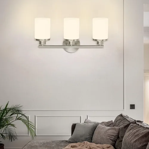 Miniatura 5 de Lámparas de baño, luces de baño negras mate, luz de tocador de 4 luces sobre espejo, moderna lámpara de tocador con vidrio esmerilado