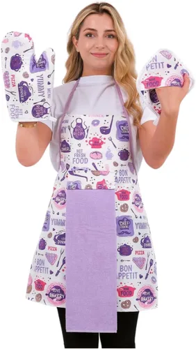 Juego de 4 delantales de cocina, resistente al agua y a las manchas, tela transpirable, guantes y guantes para horno, soporte para ollas, toalla de