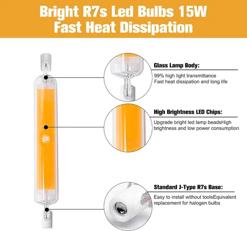 Miniatura 6 de Bombillas LED R7S de 15 W y 4.646 in (paquete de 2) 150 W equivalente a halógeno tipo J 120 V regulable T3 R7s base doble luz de inundación 3000 K