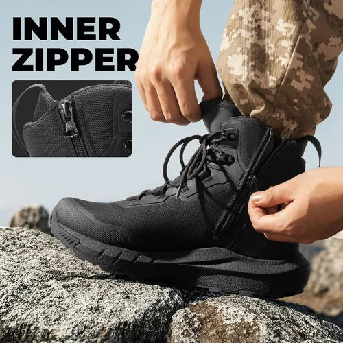 Miniatura 7 de NORTIV 8 Suela acolchada táctica ligera para hombre, para el trabajo, todo el día, cremallera lateral, motocicleta, combate, militar, bota