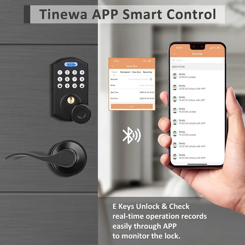 Miniatura 5 de Tinewa Cerradura de puerta de entrada sin llave con manijas de palanca ondulada, cerrojo electrónico con teclado digital con aplicación, manija