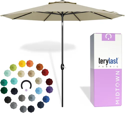 Miniatura 47 de Midtown Umbrellas 10 años sin decoloración, 6 pies, tela de poliéster roja a prueba de rayos UV, sombrilla para patio al aire libre, marco