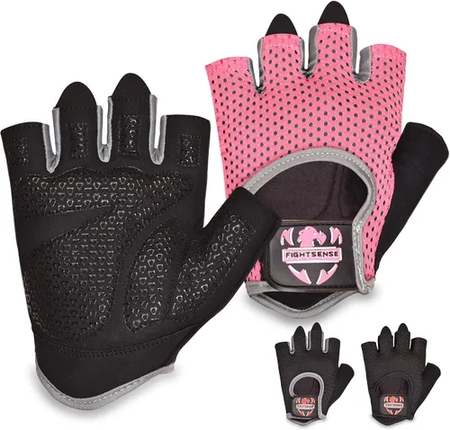 Guantes de entrenamiento FIGHTSENSE para hombres y mujeres, guantes de levantamiento de pesas con palma acolchada de silicona antideslizante, Rosa