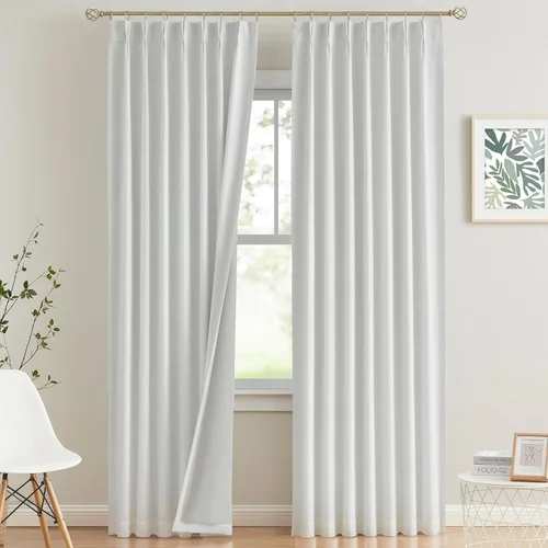 Miniatura 24 de Vision Home Cortinas marrones con pliegues pinzados de bloqueo total, cortinas de ventana de lino mezclado para oscurecimiento de la habitación, 95
