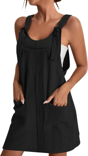 Soild Color Pinafore - Delantal de cuello cuadrado, vestido de trabajo de jardín para mujer, vestido midi con tirantes para ocultar el vientre con