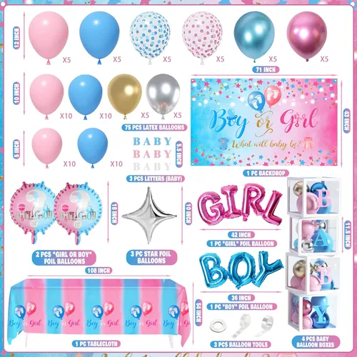 Miniatura 2 de Juego de 92 piezas de decoración de revelación de género y caja de bebé con letras para niño o niña, suministros para fiestas de revelación