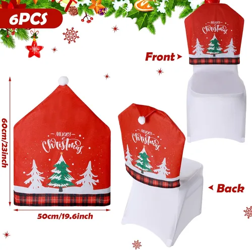 Miniatura 2 de 6 fundas para sillas de Navidad, con sombrero de Papá Noel, color rojo, fundas para el respaldo de las sillas, decoración para el hogar, cena