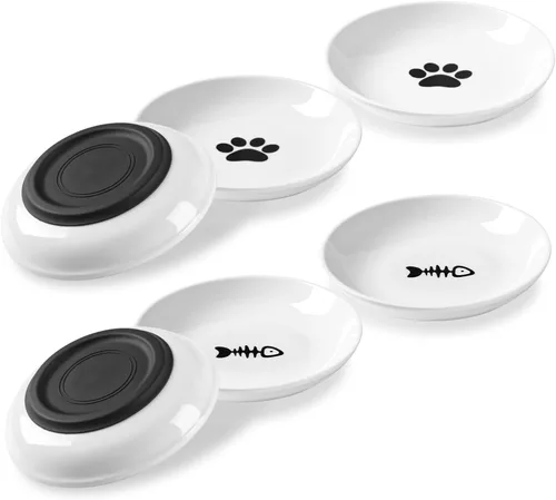 Miniatura 9 de Cuencos de comida para gatos, cuencos de cerámica para gatos con base de silicona antideslizante, paquete de 3 platos silenciosos y platos
