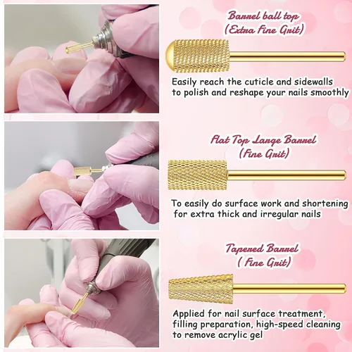 Miniatura 3 de Hestya Juego de 7 brocas de carburo de tungsteno para uñas, lima eléctrica de 3/32 pulgadas, manicura de diamante, pedicura, removedor de cutículas