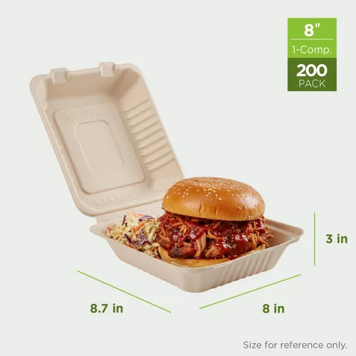Miniatura 2 de KARAT EARTH Clamshell - Contenedores Take Out de comida para llevar [8"x8", 200 ct] - Contenedores compostables para llevar, bagazo biodegradable