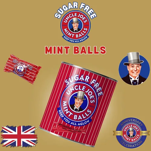 Miniatura 3 de Uncle Joe's Bolas de menta sin azúcar Latas de caramelo duro británico Cocidas a mano en fuego abierto Sin gluten y vegano Envueltas