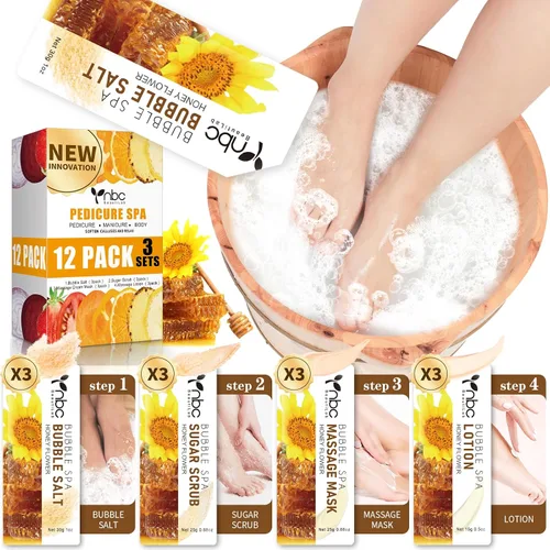 Miniatura 42 de Juego de spa de pedicura para pies, kit de pedicura para el hogar con sal de baño, loción hidratante de crema exfoliante para pies, cuidado de pies