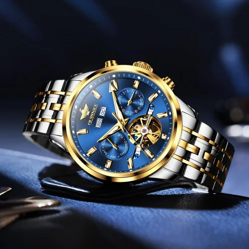 Miniatura 6 de OLEVS Relojes automáticos para hombre, mecánico, de lujo, cuerda automática, multicalendario, acero inoxidable, impermeable, relojes de pulsera