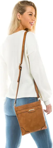 Miniatura 7 de Bolso bandolera clásico de tamaño mediano con placa dorada, Marrón, talla única