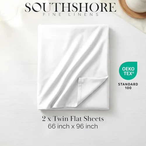 Miniatura 2 de Southshore Fine Living, Inc. Paquete de 2 sábanas encimeras de tamaño individual, sábanas blancas de 66 x 96 pulgadas, sábana superior individual