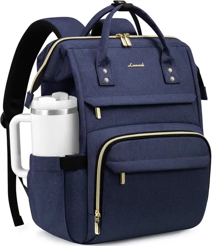Miniatura 35 de LOVEVOOK Mochila para laptop para mujer con bolsillo gigante para vasos, mochila de viaje impermeable de 15.6 pulgadas, bolsa de computadora