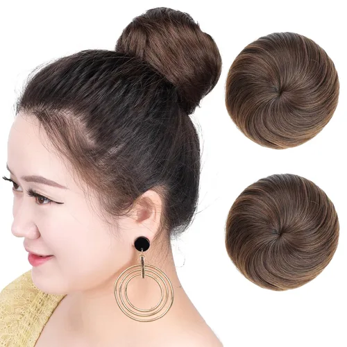 Miniatura 18 de Moños para el cabello, 2 unidades, color marrón, moño falso, para el lugar de trabajo, nupcial, boda, pelo updo para mujeres y abuelas