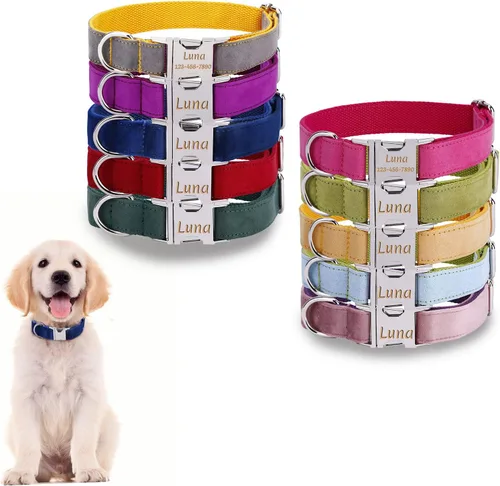Miniatura 10 de Collar de perro personalizado con placa de nombre, ajustable resistente nailon personalizable collar de identificación grabado con hebilla de metal