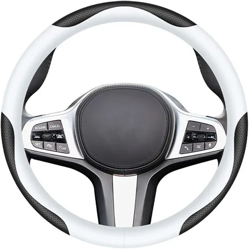 Carodi Funda de cuero para volante de automóvil, elegante, moderna, cómoda, antideslizante, transpirable, universal de 15 pulgadas, color blanco y