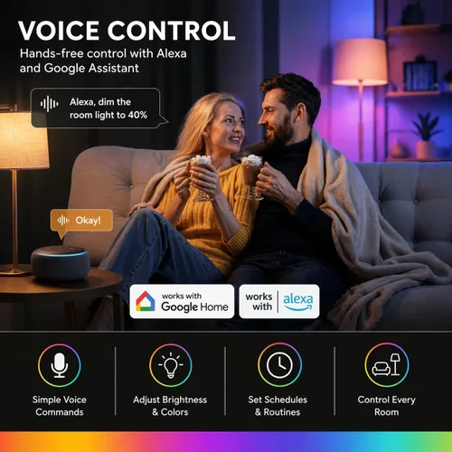Miniatura 4 de Paquete de 2 bombillas inteligentes, LED A19 que cambian de color (800 lúmenes), WiFi y Bluetooth, sincronización de música, compatible con Alexa