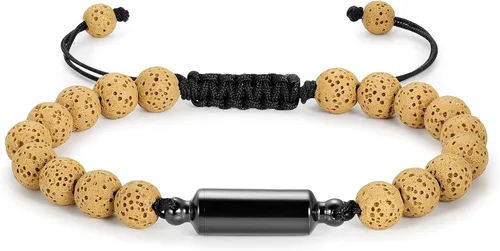 Miniatura 5 de Oinsi Pulseras casuales de piedra de lava para hombre con cuentas de cremación para cenizas tubo hueco joyería conmemorativa longitud ajustable