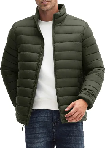 WHN Chaqueta acolchada para hombre, ligera, impermeable, resistente al viento, cuello alto, con cremallera completa, con 3 bolsillos