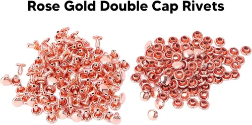 Miniatura 2 de Tgoon Remaches de doble tapa, 100 remaches de cuero, remaches de oro rosa, remaches de hierro y metal, botón redondo rápido para bolsos, bolsos