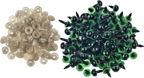Miniatura 16 de Queenbox 100 tornillos de seguridad de plástico de 0.394 pulgadas con arandelas, globo ocular redondo de animales amigurumi, fabricación de azul