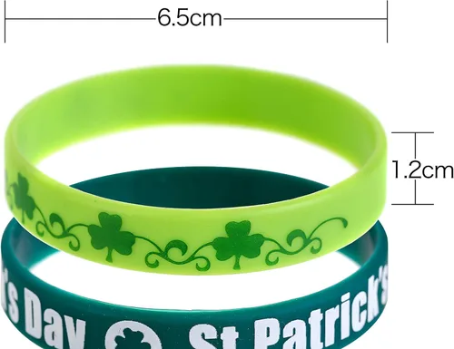 Miniatura 4 de CCINEE Pulseras de goma para el día de San Patricio, paquete de pulseras recortadas de silicona con trébol verde para decoración de fiesta