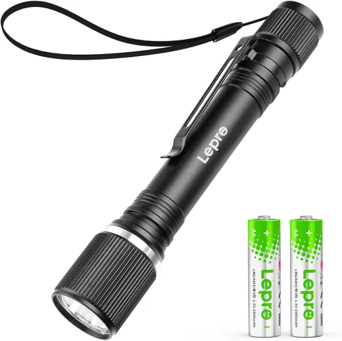 Lepro LED Mini Flashlight High Lumens with Clip, Waterproof, Energy Saving, Portable for Outdoor, Emergency, AA Batteries Included, Tactical &