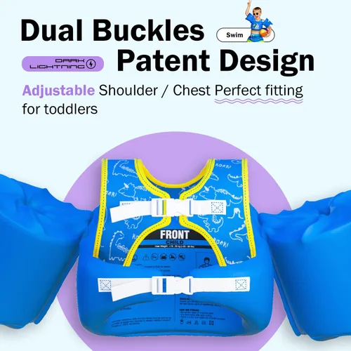 Miniatura 6 de Dark Lightning Chaleco de natación para niños de 2, 3, 4, 5, 6 y 7 años, flotadores para niños pequeños con alas de brazo de 30 a 50 libras, chaleco