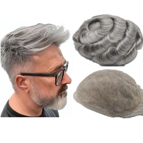 Miniatura 14 de N.L.W. Toupee de cabello humano para hombres, prótesis europea de piezas de cabello sistema de reemplazo para hombres con 10x8 HD súper fino encaje