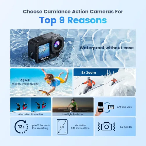 Miniatura 3 de Cámara de acción 4K60FPS impermeable, cámara subacuática desnuda de 15M con tarjeta de 64 GB, pantalla táctil con zoom 8X, cámara deportiva, cámara