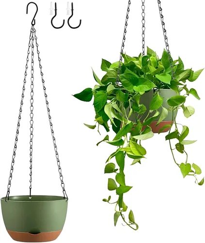 Miniatura 12 de Juego de 2 macetas colgantes de autoriego de 8 pulgadas para plantas de interior y exterior, cestas colgantes de bloques de color, macetas